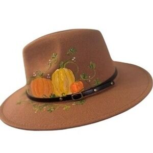 Custom Hand Painted Pumpkin Felt Hat – Fall Autumn Festival Fedora